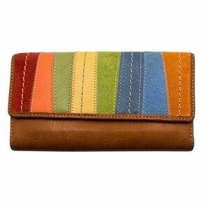 Fossil Genuine Leather Wallet w/ Multi Color Suede Stripes